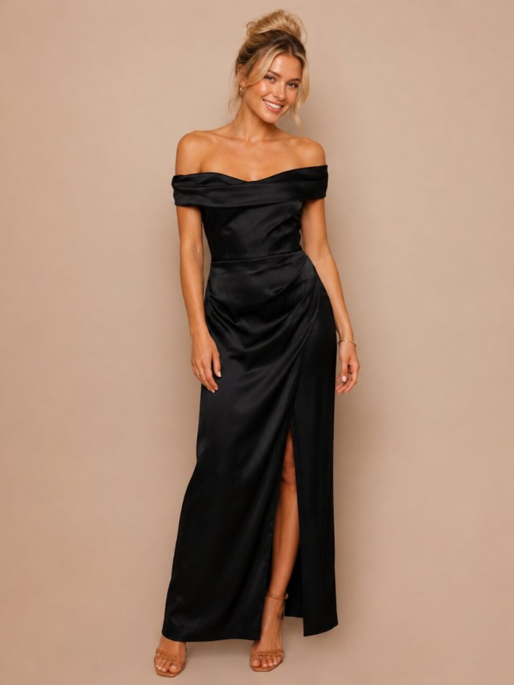 Azazie Black Satin Slit Gown 6 Wedding Bridal Formal Holiday 2 Looks in 1 Dress